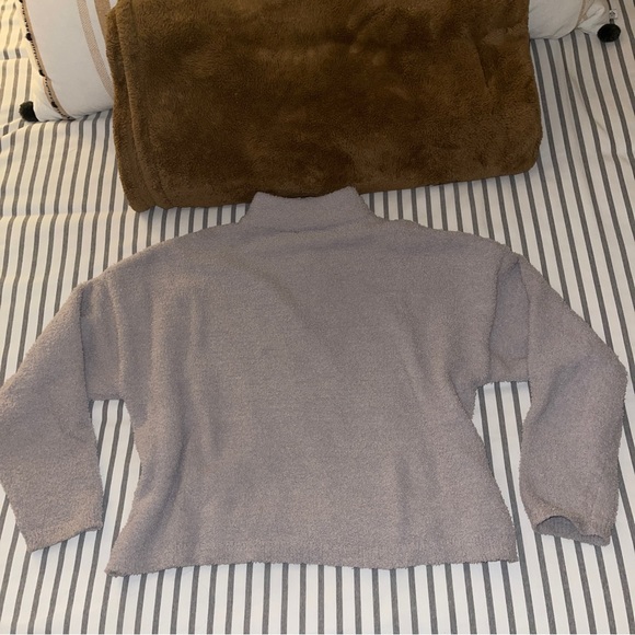 Nordstrom RDI Cozy Fuzzy Mock Neck Zip Pullover Sweatshirt Sweater Grey Medium - Picture 8 of 9